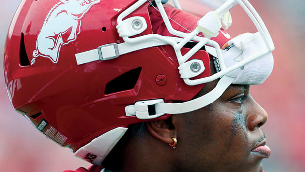 Razorbacks quarterback KJ Jefferson before game with Western Carolina in Little Rock.